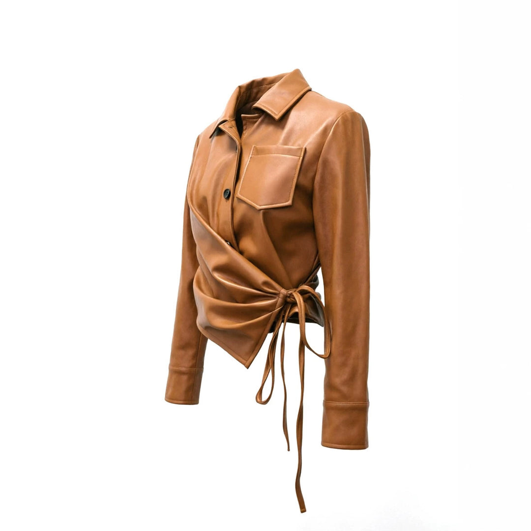 Women Elegant Wrap Blazer made of Faux Leather Mune Fashion