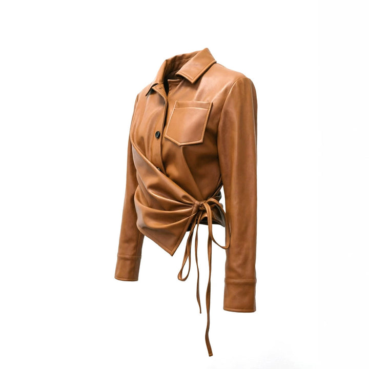 Women Elegant Wrap Blazer made of Faux Leather Mune Fashion