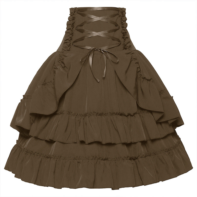 Women's layered Gothic-Lolita flared skirt with high-cut laced waistband Mune Fashion
