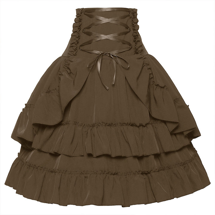 Women's layered Gothic-Lolita flared skirt with high-cut laced waistband Mune Fashion