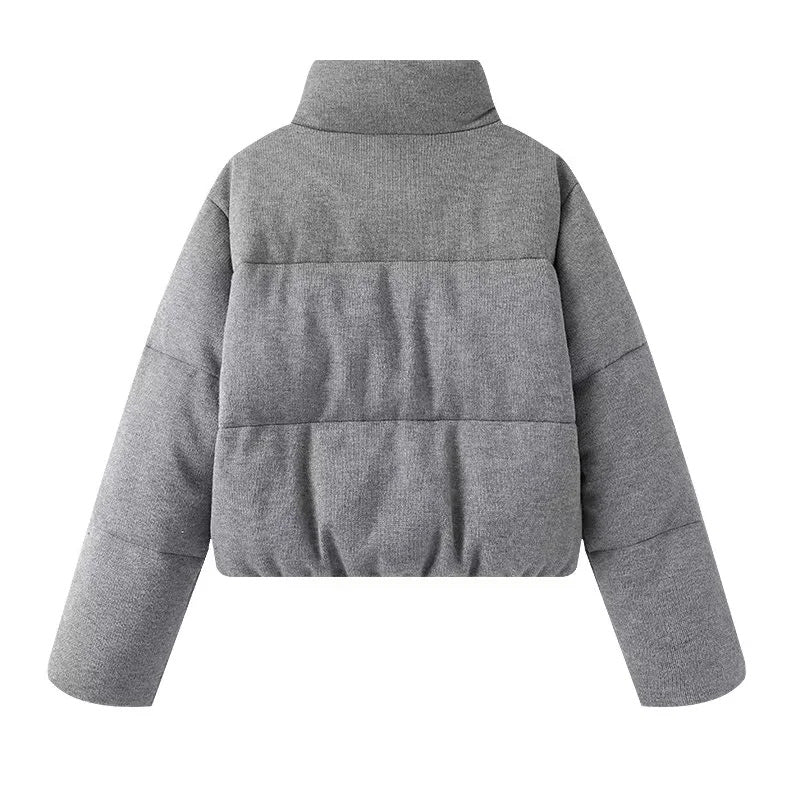 Women's cropped teddy quilted jacket with high collar and concealed zipper Mune Fashion