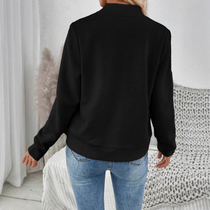 Women's Quilted Bomber Jacket with Geometric Structure, Stand-Up Collar and Zipper Drune