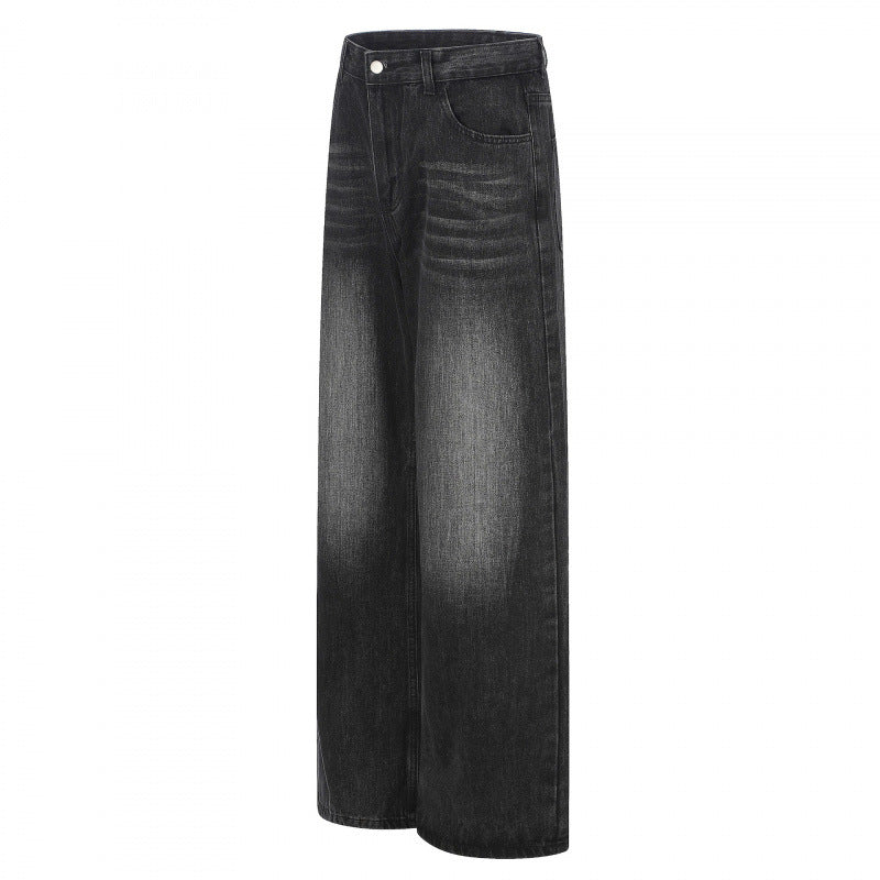 Ladies High-Cut Wide Denim Jeans with Wide Leg and Vintage Wash Mune Fashion
