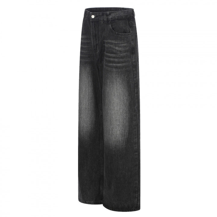 Ladies High-Cut Wide Denim Jeans with Wide Leg and Vintage Wash Mune Fashion