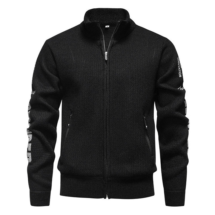 Men's Structured Knit Zip Jacket with Waffle Texture, Stand Collar and Zipper Pockets Mune Fashion