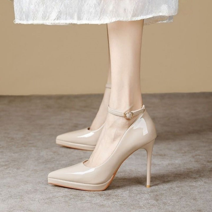 Women’s Pointed Platform Pumps with Sculpted Stiletto and Ankle Strap Mune Fashion