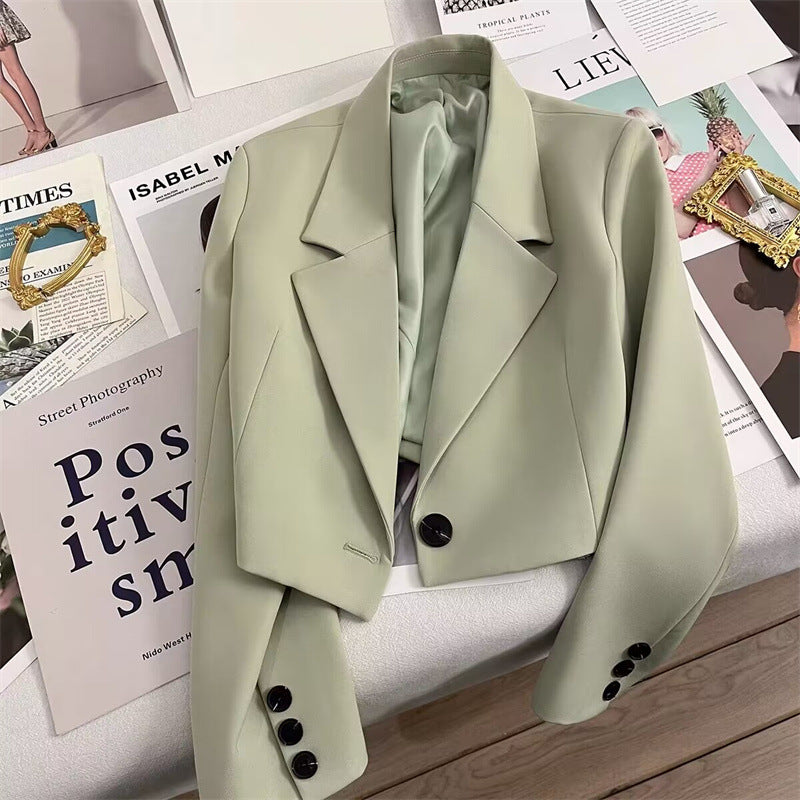 Women Cropped Blazer with Shawl Collar Mune Fashion