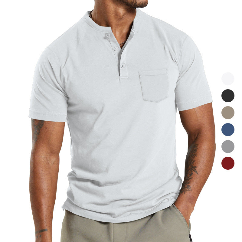 Men's breathable cotton-elastane short sleeve Henley with chest pocket Mune Fashion
