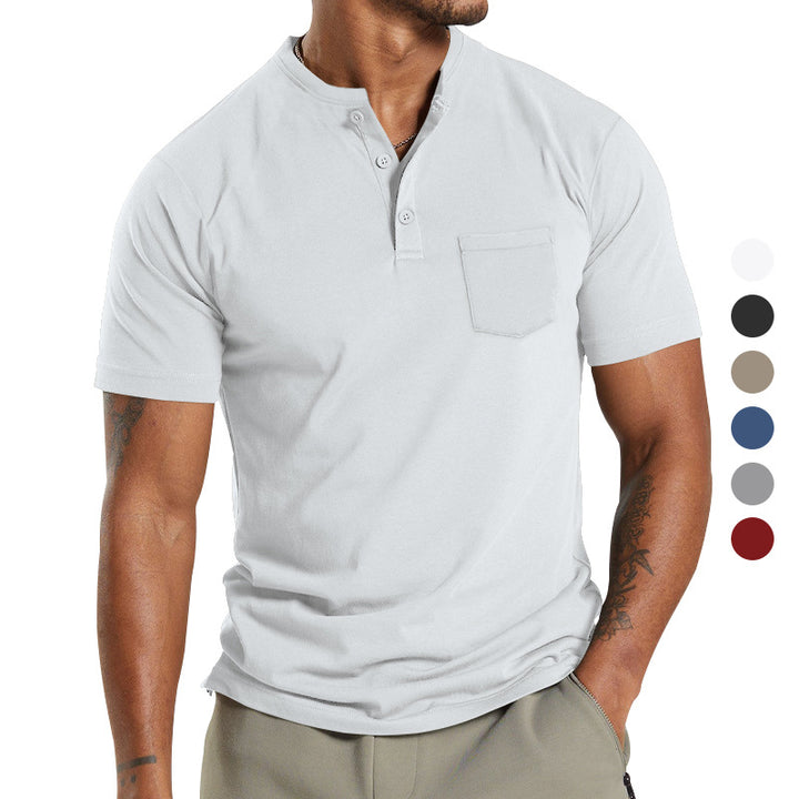 Men's breathable cotton-elastane short sleeve Henley with chest pocket Mune Fashion