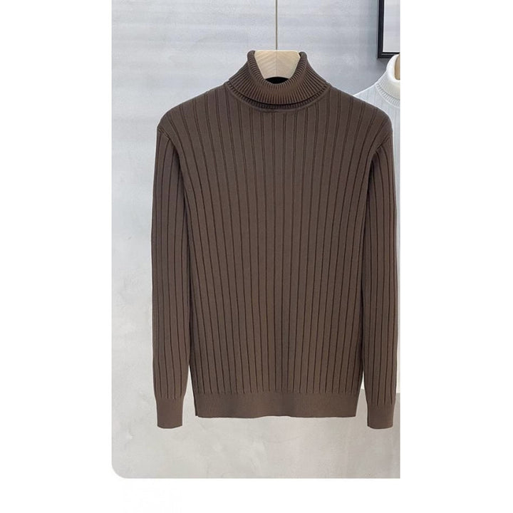 Men's Figure-Hugging Ribbed Knit Turtleneck Sweater with Stretch Fine Knit Mune Fashion