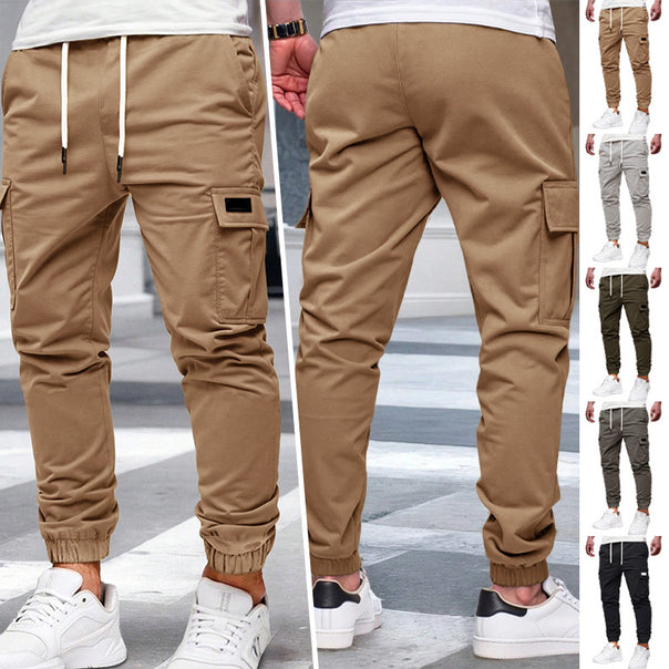 Men's Nan Tapered Leisure Cargo Pants with Flap Pockets, Drawstring Waist and Elastic Leg Openings Mune Fashion