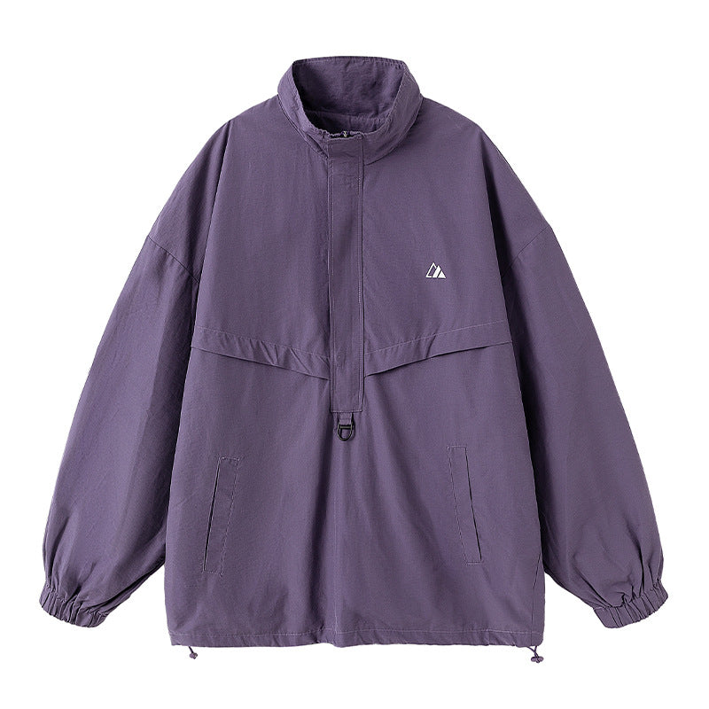 Unisex Oversize Anorak with Half Zip, Stand Collar, Kangaroo Pocket and Drawstring Mune Fashion