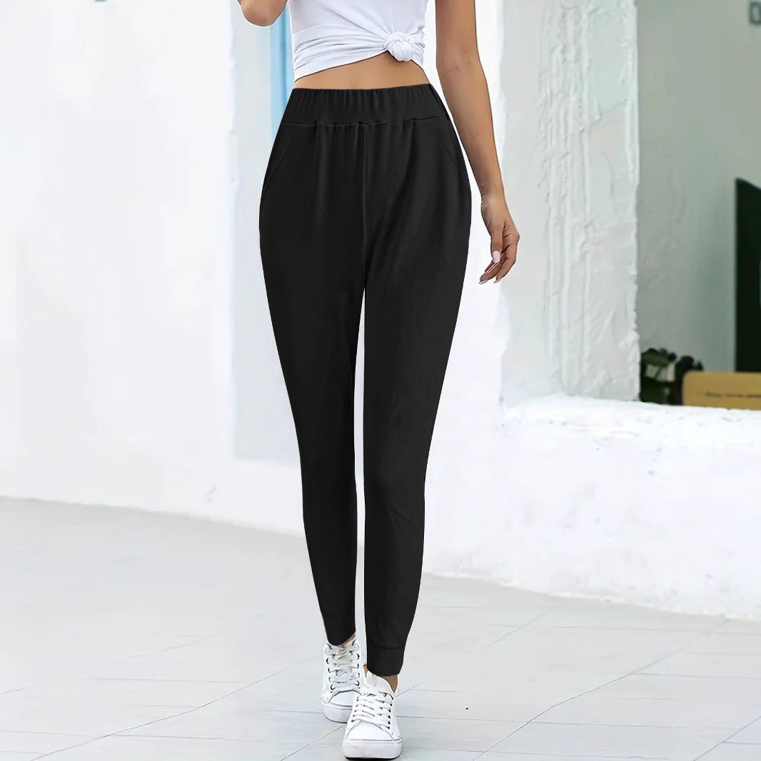 Women's Casual Jogging Pants with High Elastic Waistband, Side Pockets and Narrow Cuffs