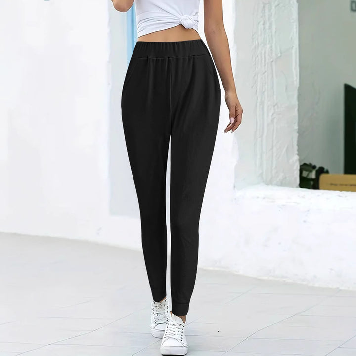 Women's Casual Jogging Pants with High Elastic Waistband, Side Pockets and Narrow Cuffs