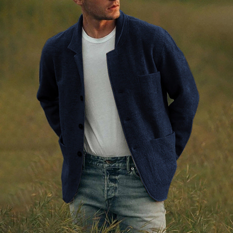 Men's blazer-style cardigan with shirt collar and patch pockets Mune Fashion