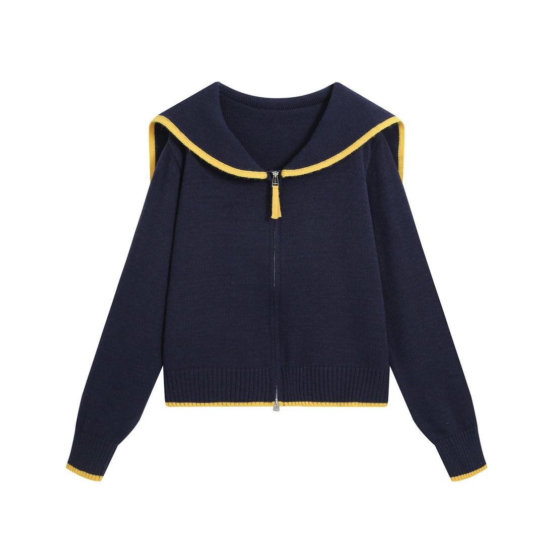 Women's knit cardigan with sailor collar and contrast edges Mune Fashion