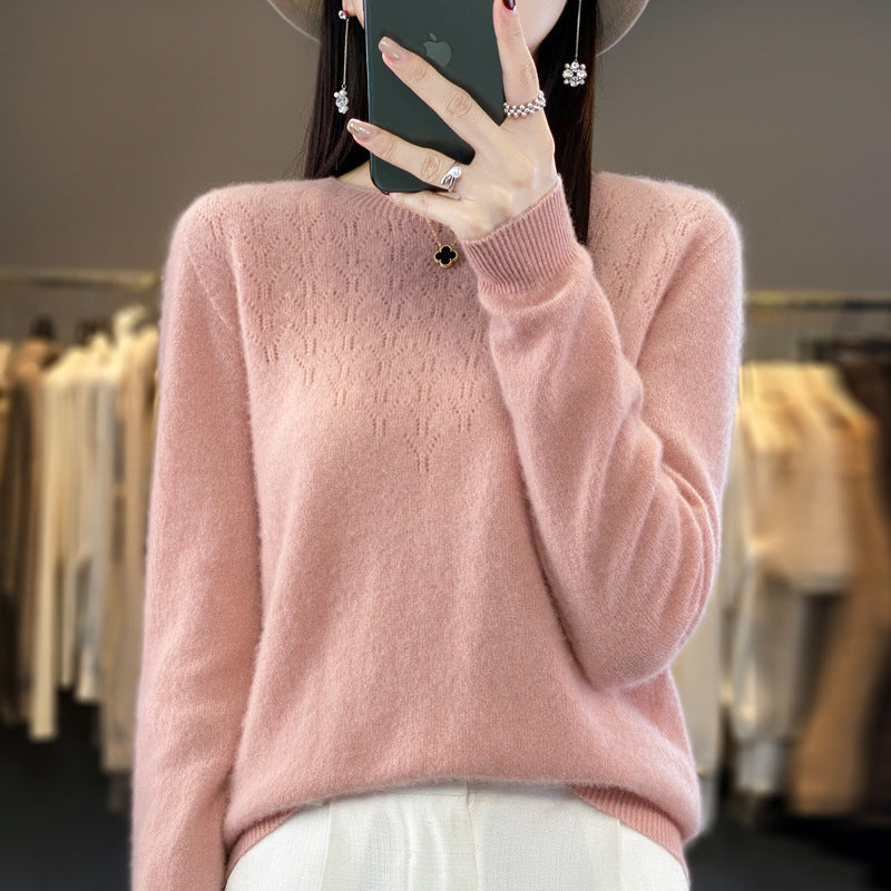 Women Cozy Midweight Round Neck Sweater made of Angora Blend with fine pile and narrow cuff Mune Fashion