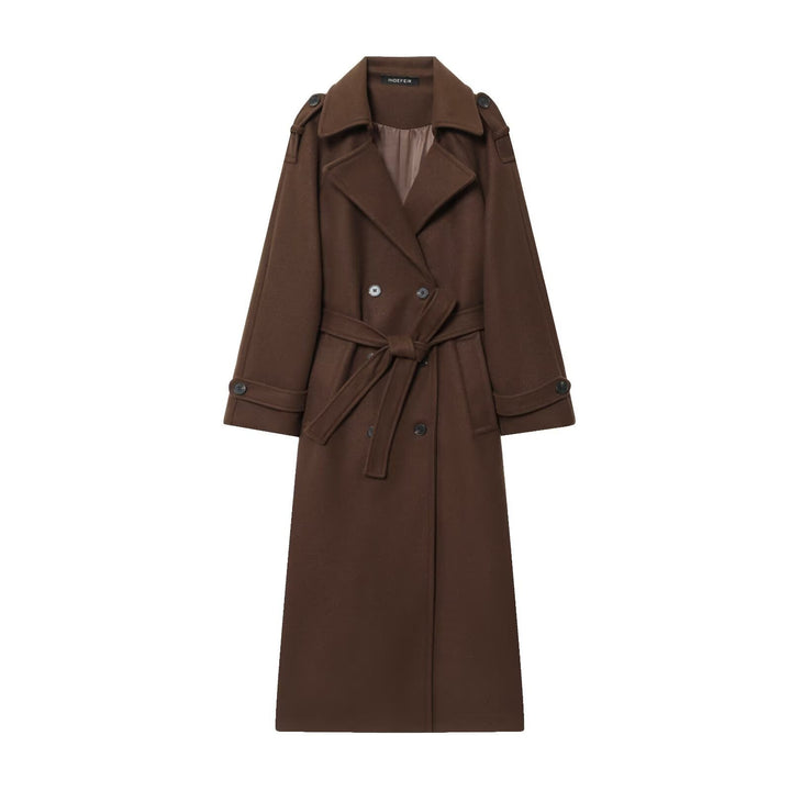 Women 100+ double-breasted maxi long coat in trench style with tie belt Mune Fashion