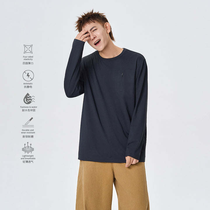 Herren Langarm-Performance-Shirt mit Brust-Reißverschlusstasche Mune Fashion
