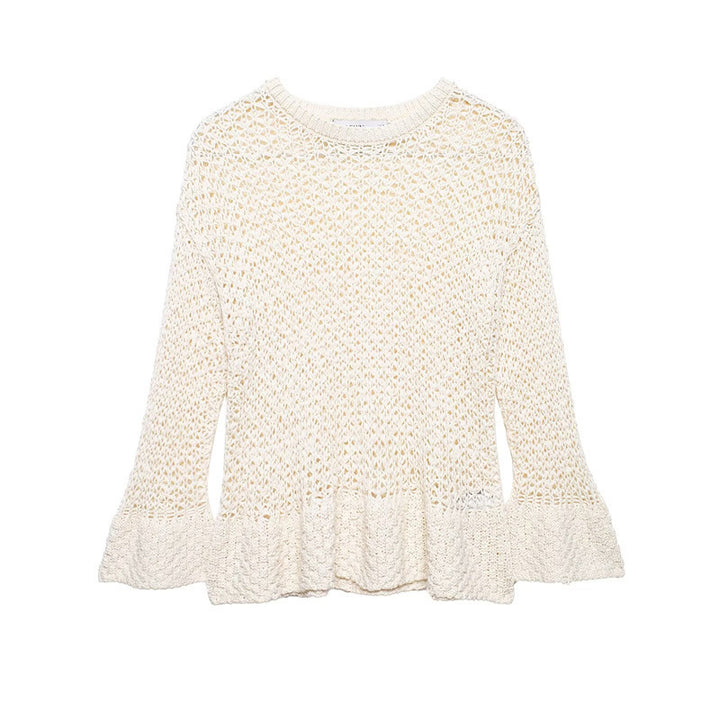 Women's loosely knitted lace pullover with ruffled hem and flared sleeves Mune Fashion