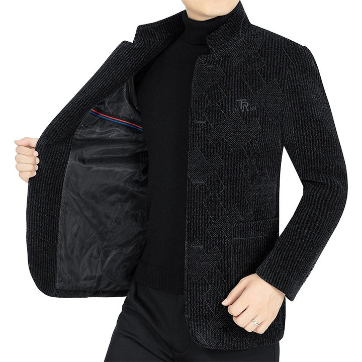 Men's Modern Stand-up Collar Blazer in Boucle Look with Fine Geometric Pattern Mune Fashion