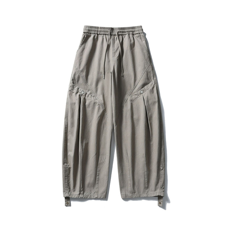 Women's Wide Cargo Pants with Elastic Tunnel Drawstring Waistband, Flap Pockets and Adjustable Leg Straps Mune Fashion
