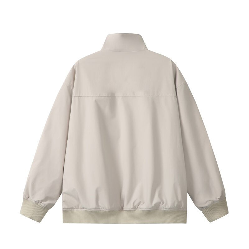 Unisex Short Cut Oversized Bomber Jacket with Stand-Up Collar, Concealed Front Placket, and Ribbed Cuffs Mune Fashion