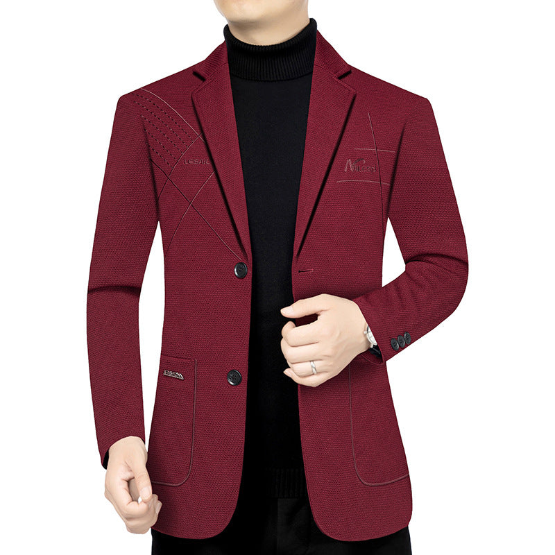 Men's Modern Textured Blazer half-lined with quilted thermo lining and chest embroidery Mune Fashion