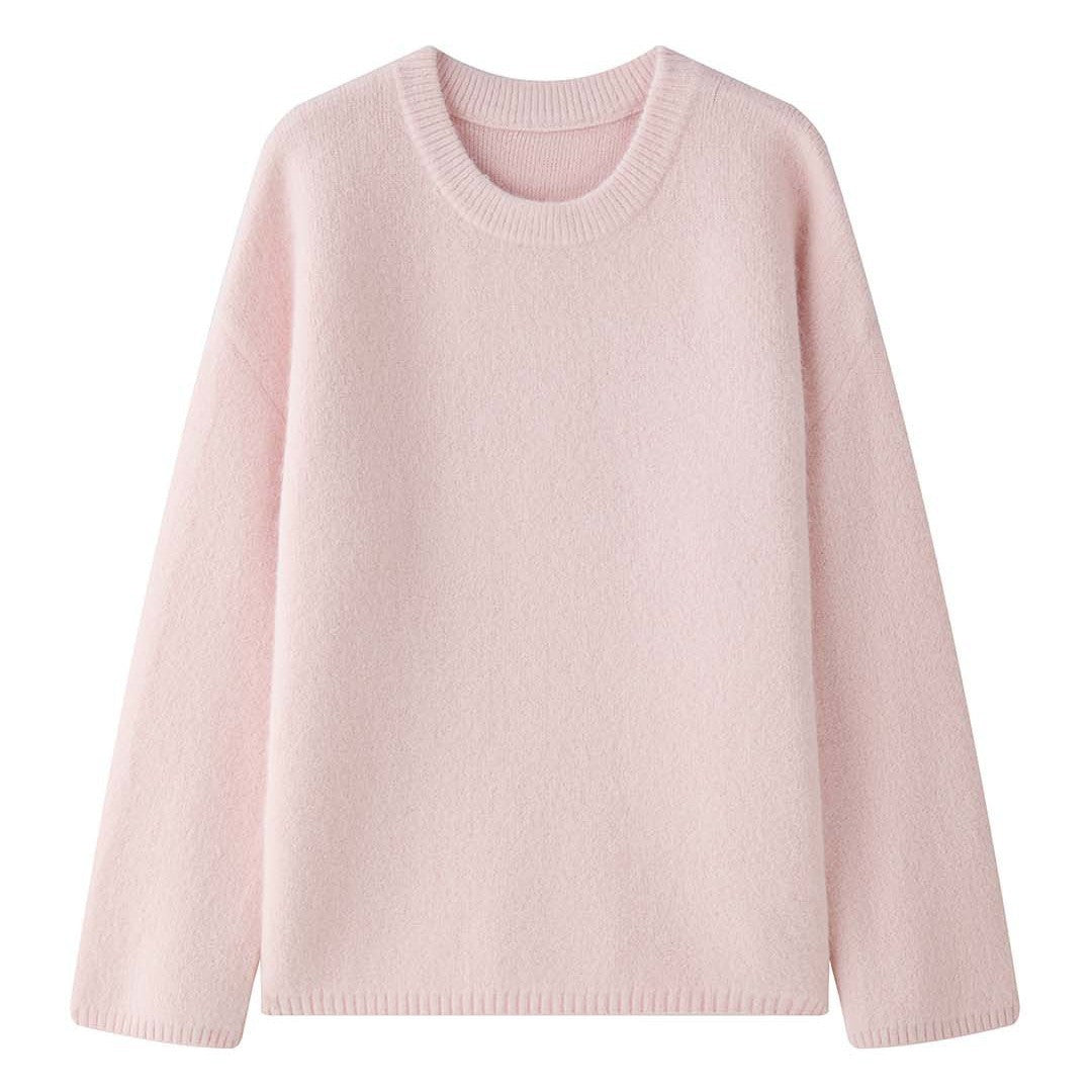 Women Soft Oversize Knit Sweater with Round Neckline Mune Fashion