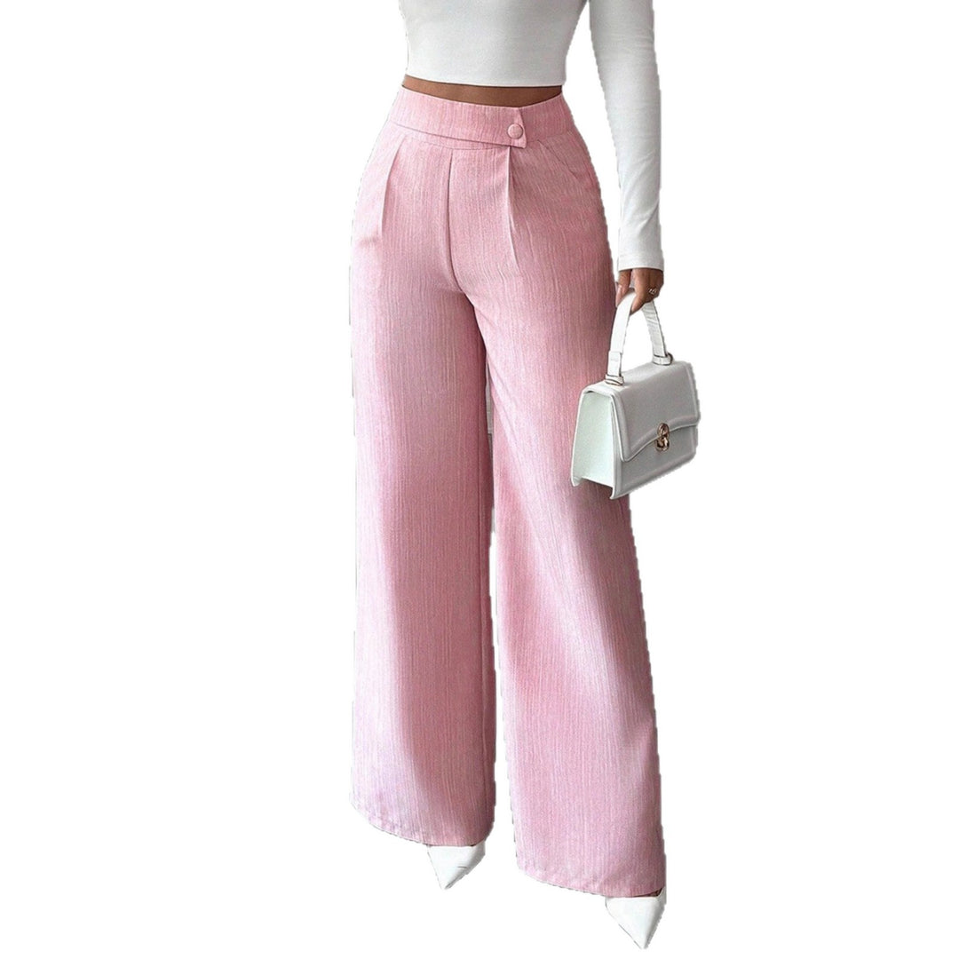 Women's High-Waisted Palazzo Pants with Asymmetric Button Placket and Pleat Detail