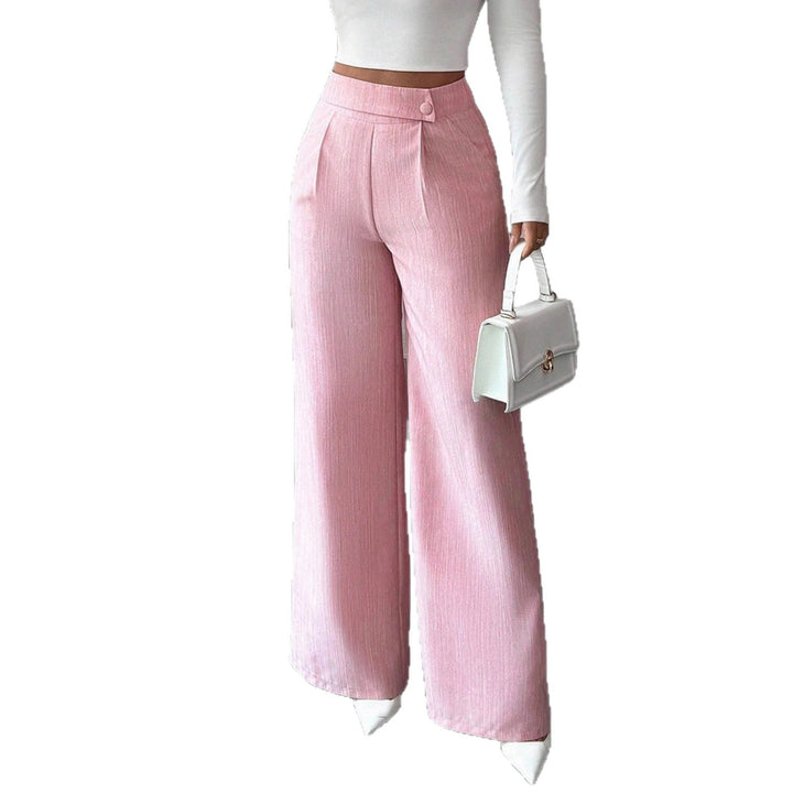 Women's High-Waisted Palazzo Pants with Asymmetric Button Placket and Pleat Detail