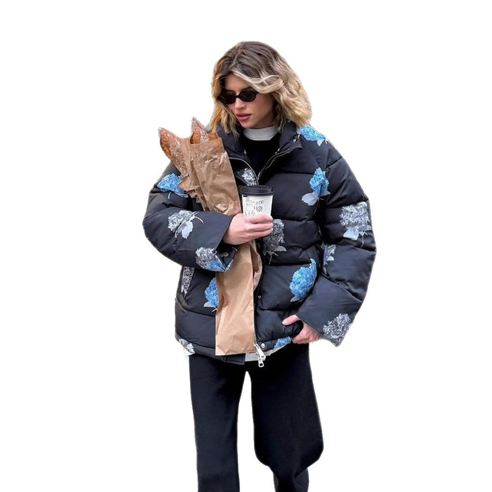 Women Padded Oversized Quilted Jacket with Floral Print and Hood Mune Fashion
