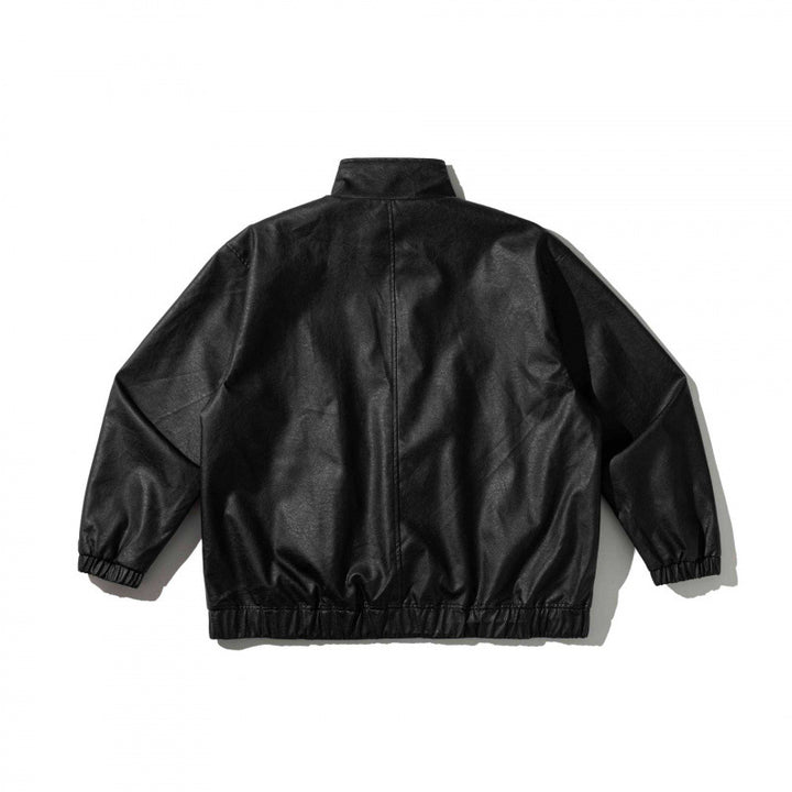 Unisex Boxy-Short Jacket made of vegan leather with a high collar, toggle front, and elastic hem Mune Fashion