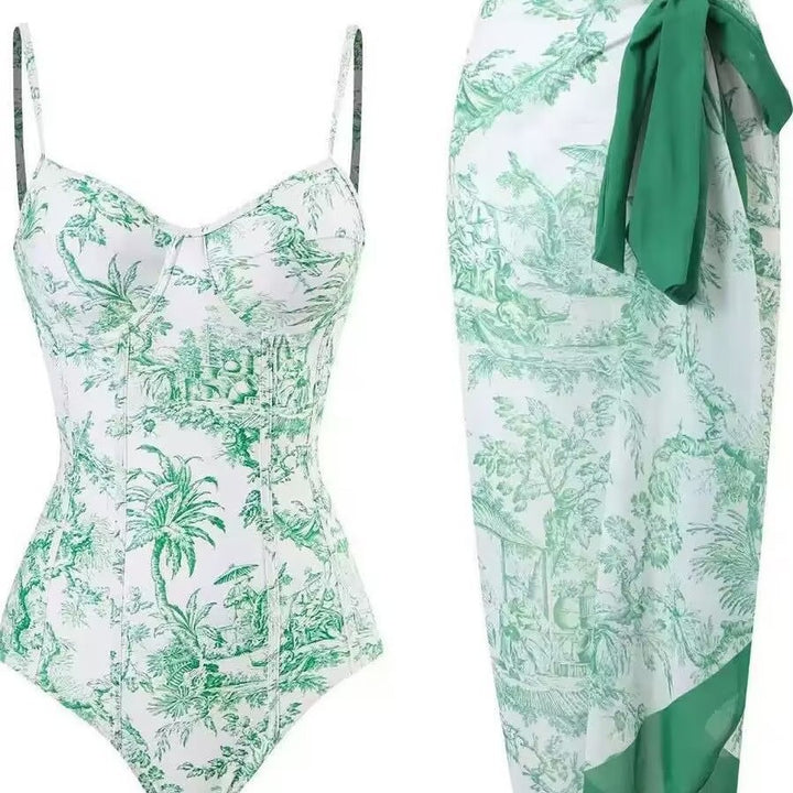 Women's Two-Piece Swimsuit Set with Elegant Wrap Skirt and Floral Print Mune Fashion