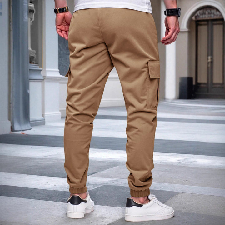 Men's Nan Tapered Leisure Cargo Pants with Flap Pockets, Drawstring Waist and Elastic Leg Openings Mune Fashion