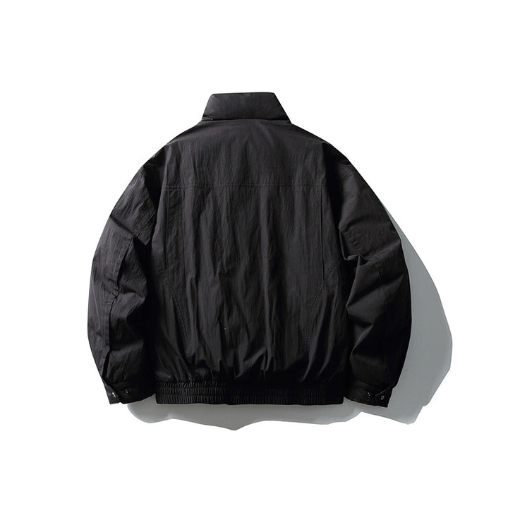 Men's Minimalistic Boxy Windbreaker Jacket with High Stand Collar and Diagonal Zipper Pockets Mune Fashion
