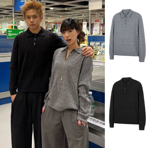 Men's Long Sleeve Pullover with Cable Pattern Mune Fashion