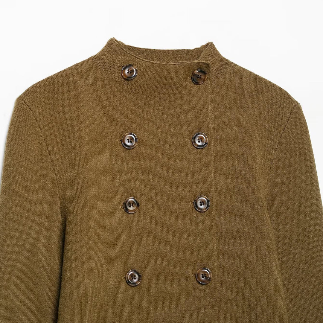 Women's Double-Breasted Cropped Cardigan with Stand-Up Collar Mune Fashion