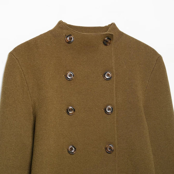 Women's Double-Breasted Cropped Cardigan with Stand-Up Collar Mune Fashion