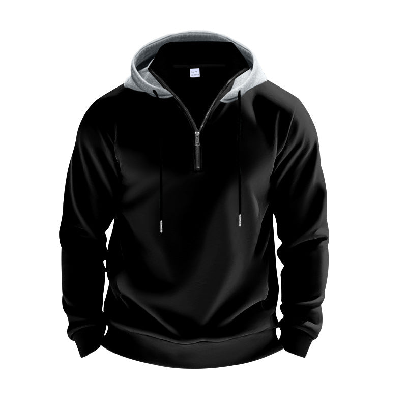 Men's sporty hoodie sweatshirt with short front zipper, contrast-lined hood and elastic ribbed cuffs Mune Fashion