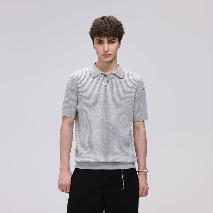 Herren Kurzarm-Feinstrick-Poloshirt mit Strukturstrick und luftiger Perforation Mune Fashion