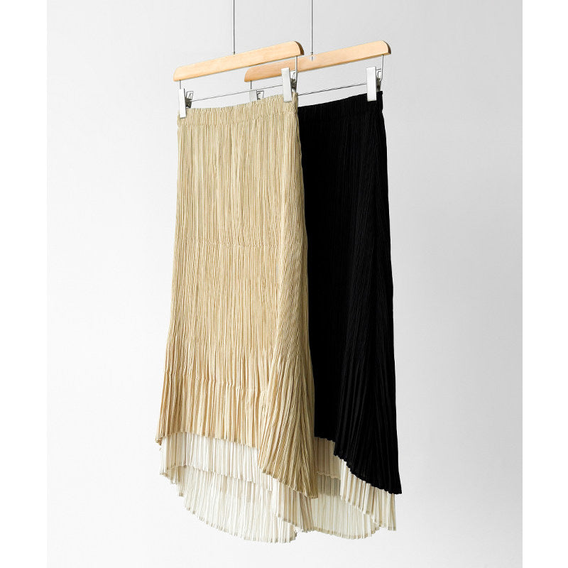 Ladies Elegant Pleated Skirt with Asymmetrical Hem Mune Fashion