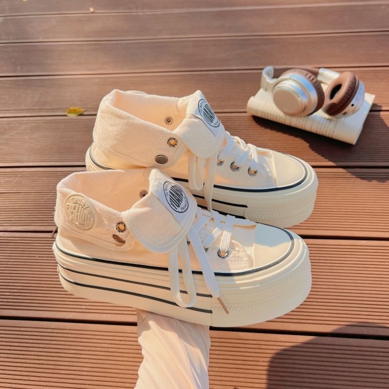 Women's High Platform Sneakers with Fashionable Fabric Upper and Loose Lacing Mune Fashion