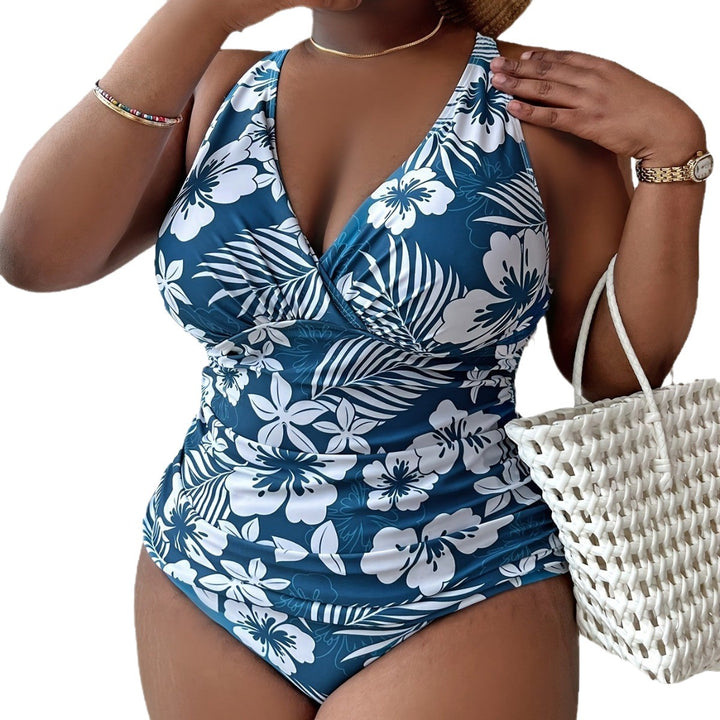 Women’s one-piece swimsuit with floral design and sophisticated wrap neckline Mune Fashion