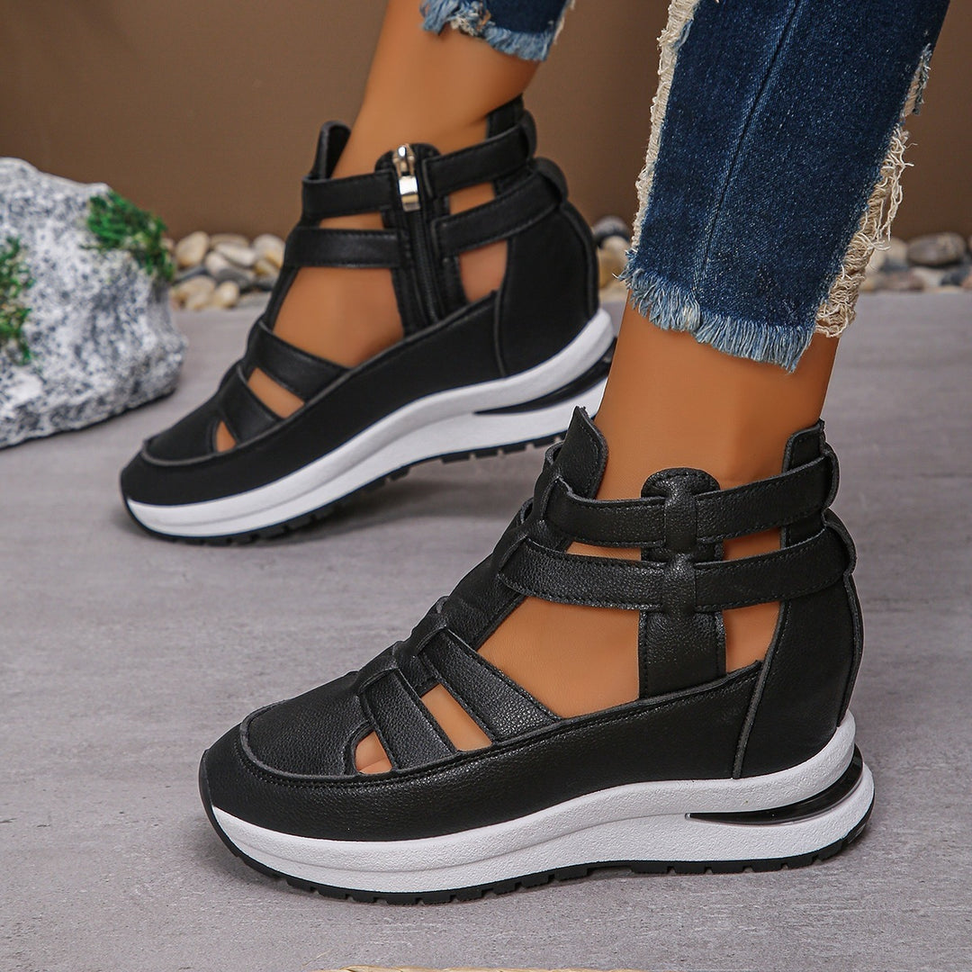 Women Wedge-Platform Sneaker-Sandal with Cut-Outs, Zipper and Padded Insole Mune Fashion