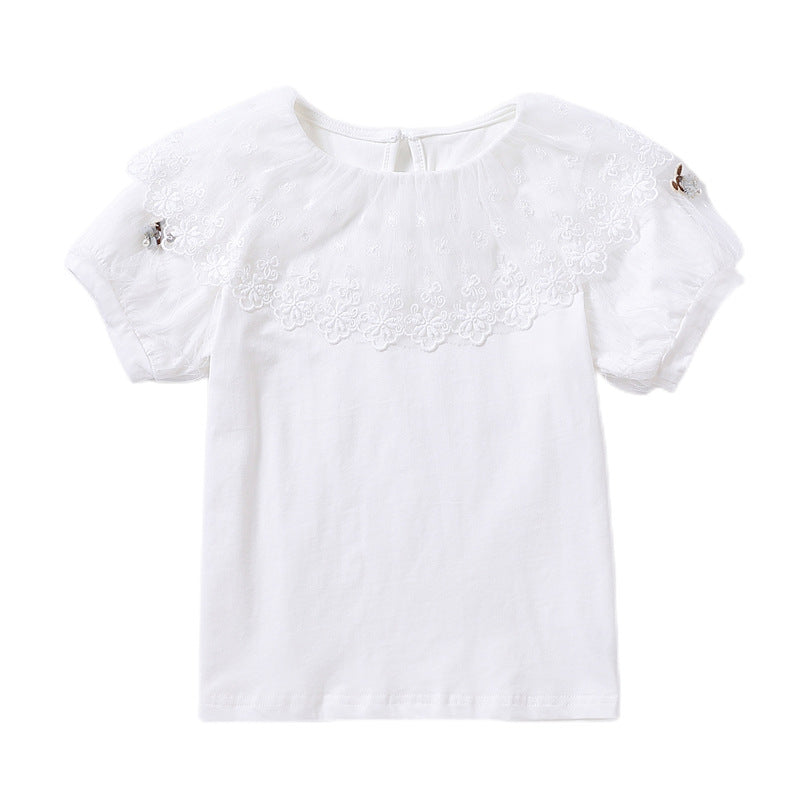 Girls T-Shirt with elegant lace trim Mune Fashion