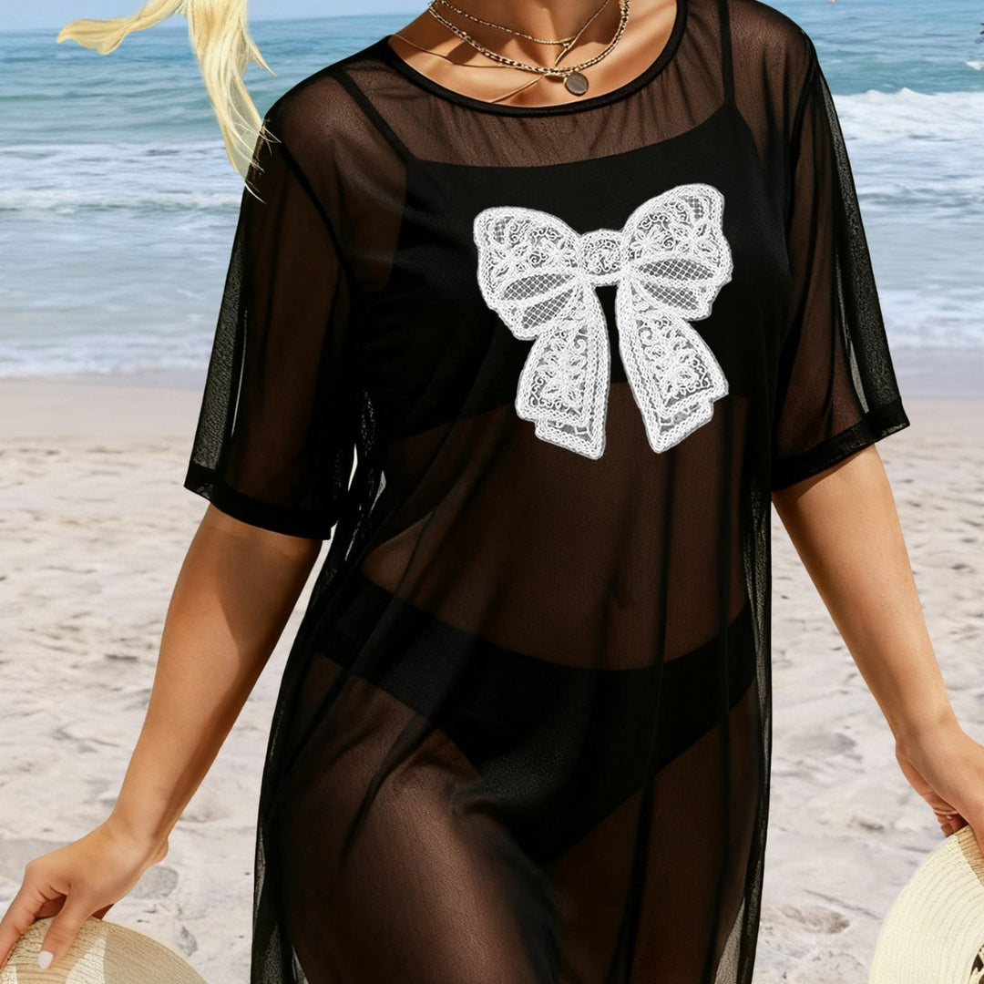 Women's transparent beach cover-up with delicate lace pattern Mune Fashion