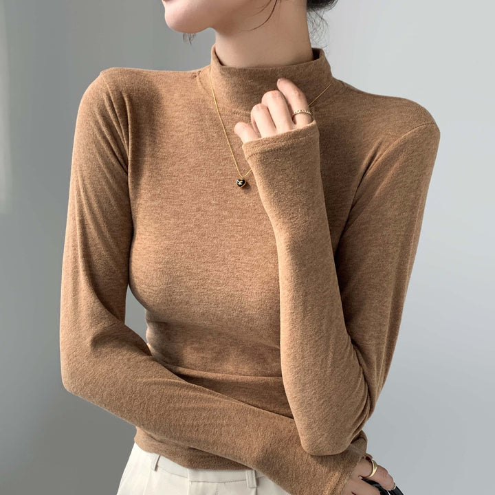 Women's Elegant Long Sleeve Shirt with High Collar Mune Fashion
