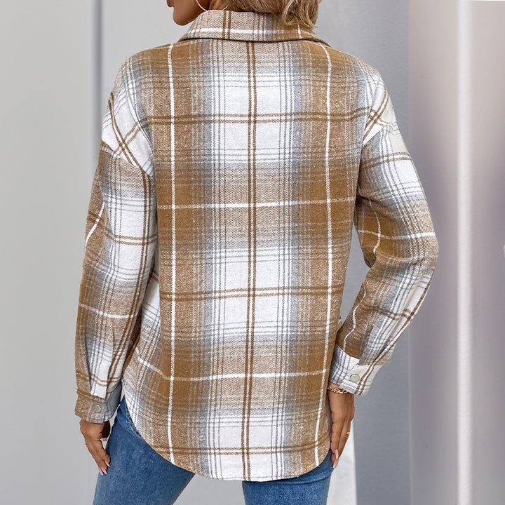 Women's Oversize Check Half-zip Shirt Blouse made of Flannel with applied Chest Pocket Mune Fashion