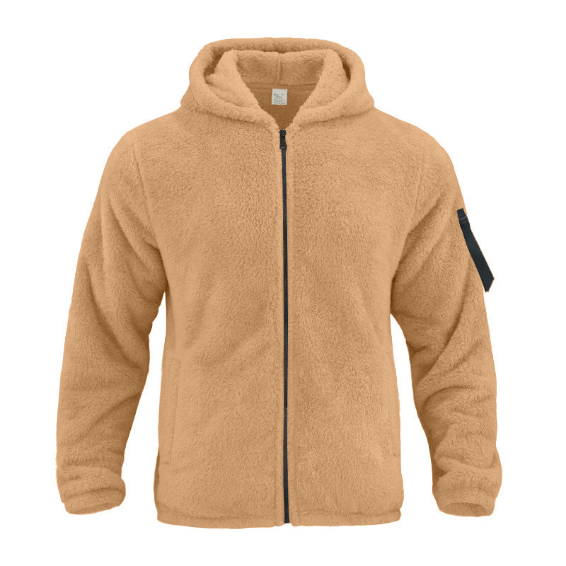 Men's padded Sherpa fleece hoodie jacket with full zipper, elastic hem, and sleeve zipper pocket Mune Fashion